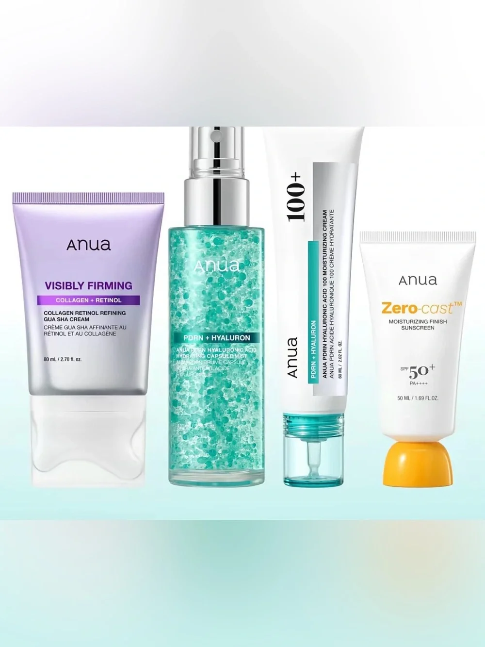 Anua Korean Skin Care Set PDRN Collagen AntiAging SPF moisturizer retinol guasha